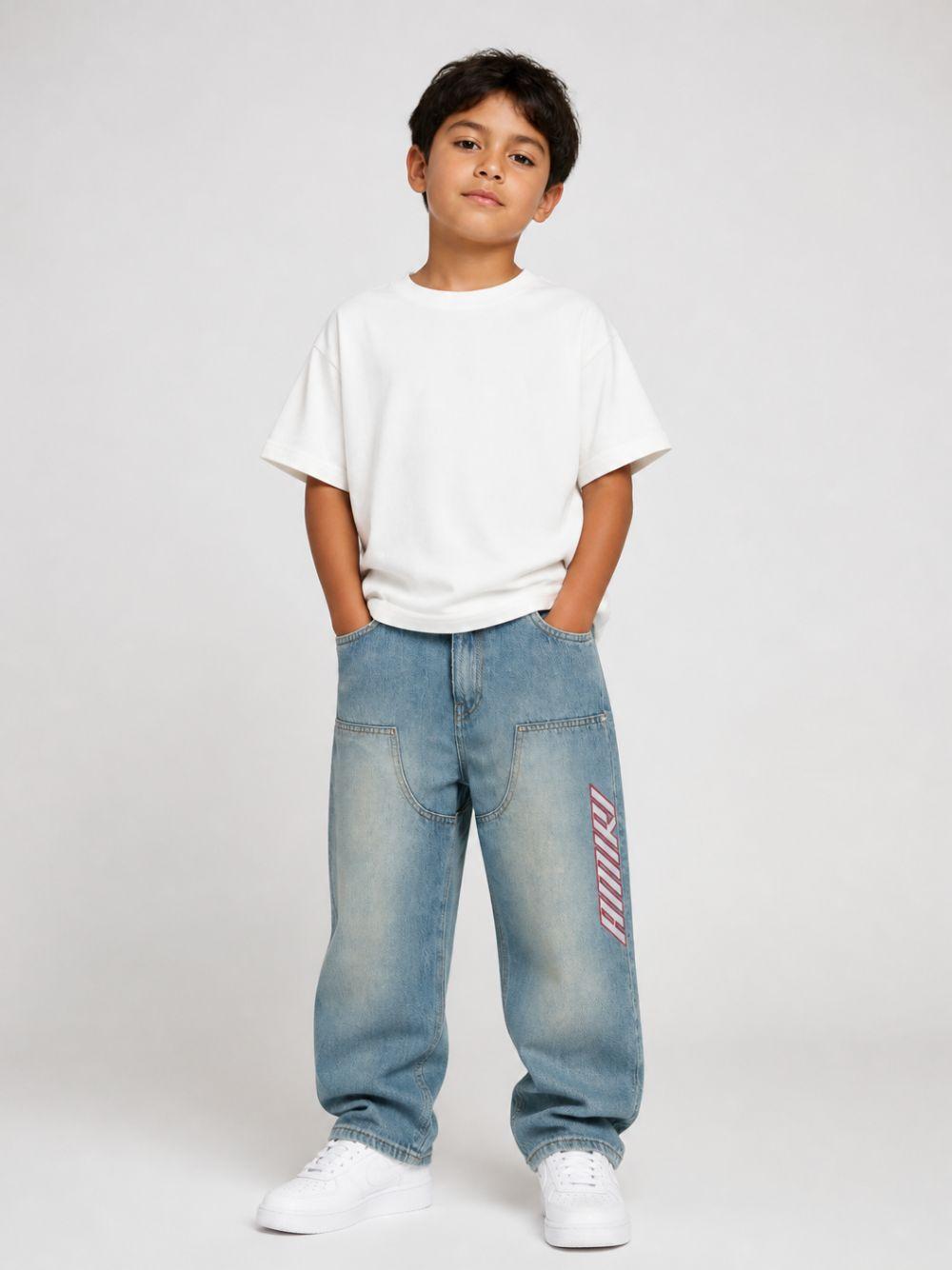 Jeans per bambino Amiri Kids denim con ricamo logo sul davanti ACBMJE1002 000F AMIRI KIDS 