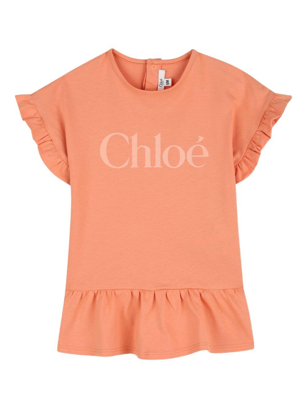 Abito per neonata Chloé Kids arancione con maniche increspate C20896 43A CHLOE' KIDS 