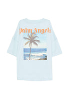 T-shirt per bambino Palm Angels Kids azzurra con stampa grafica sul retro PBAA002S26JER002 960 PALM ANGELS KIDS 