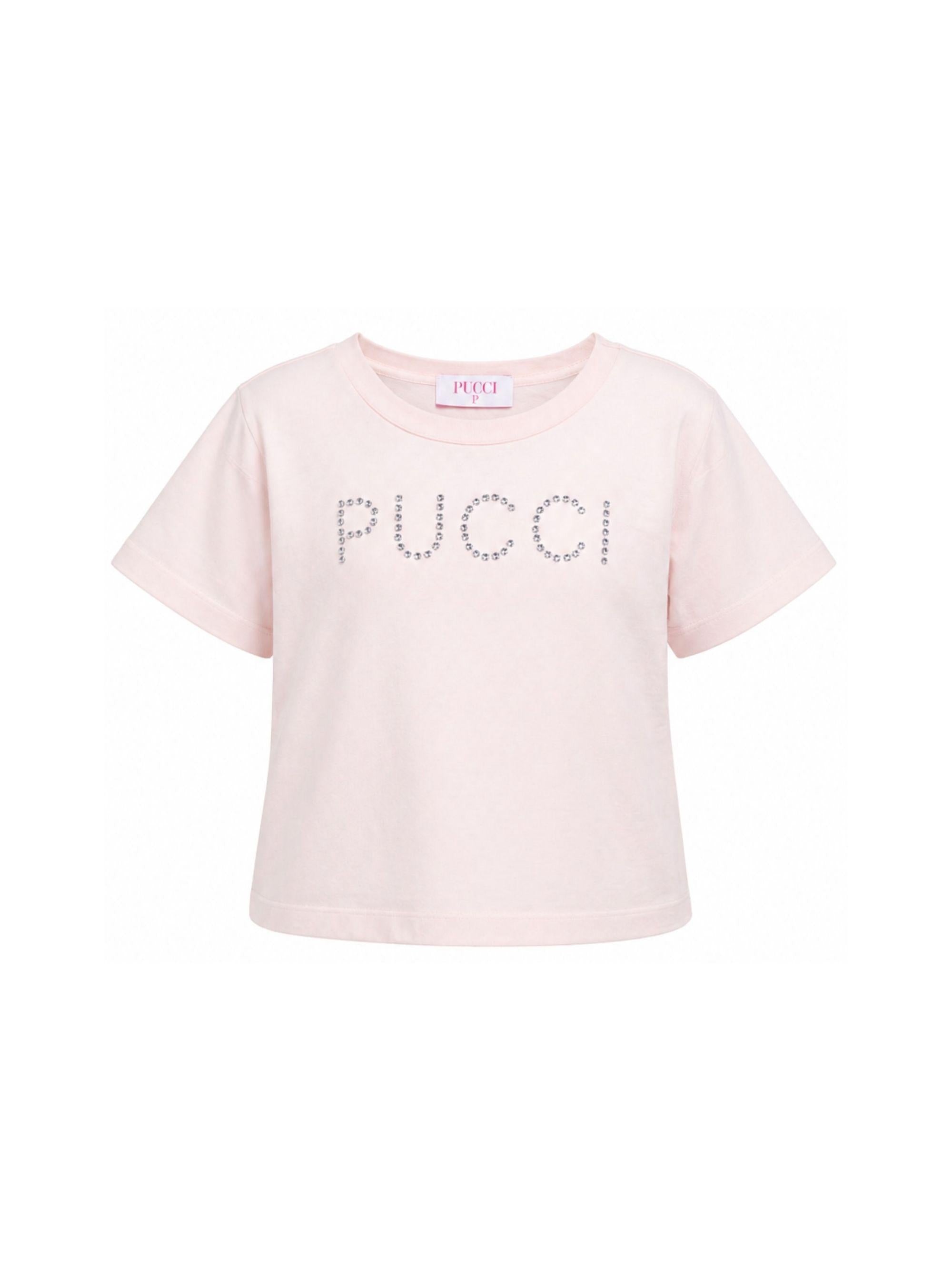 T-shirt per bambina Emilio Pucci Junior rosa con logo borchiato PY8B31 Z3672 51E EMILIO PUCCI KIDS 