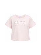 T-shirt per bambina Emilio Pucci Junior rosa con logo borchiato PY8B31 Z3672 51E EMILIO PUCCI KIDS 