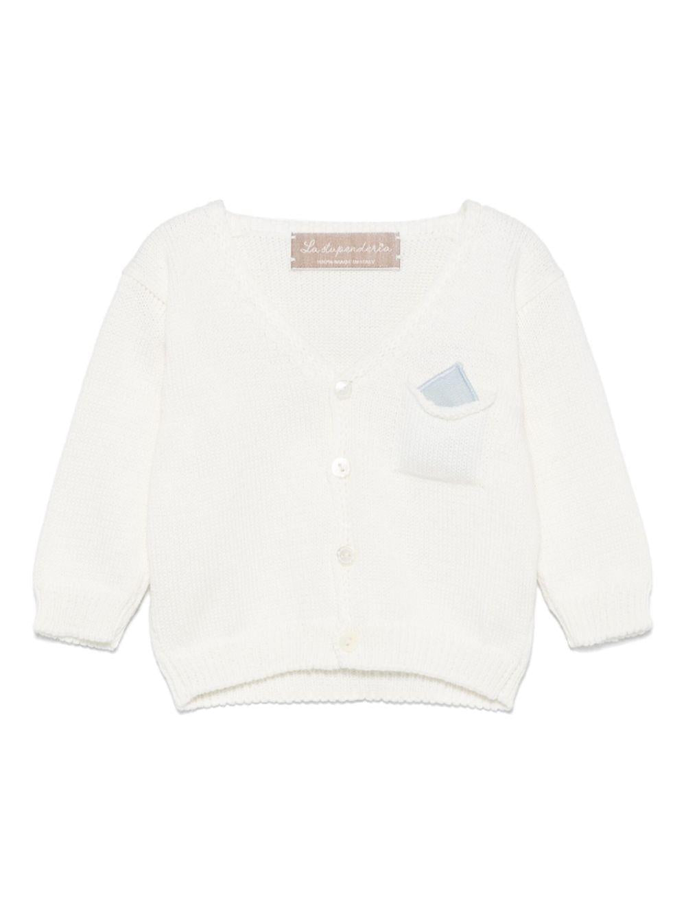 Cardigan per neonata La Stupenderia bianco in cotone con tasca applicata sul petto SCCR71802 D13 LA STUPENDERIA KIDS 