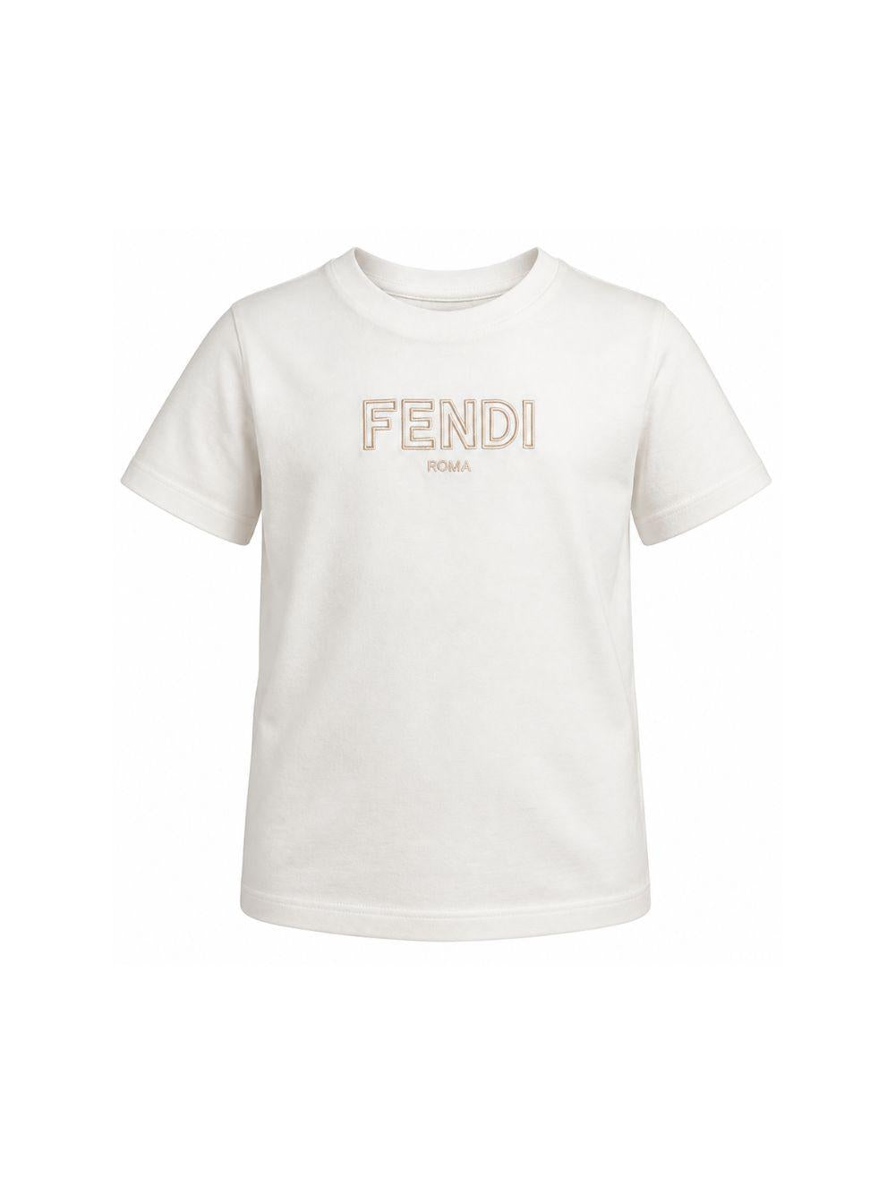 T-shirt per bambini Fendi Kids bianca con logo ricamato sul davanti JUI159 7AJ F1PCP FENDI KIDS 
