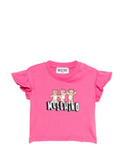 T-shirt per neonata Moschino Kids fucsia con ruches MDM03QLAA17 50533 MOSCHINO KIDS 