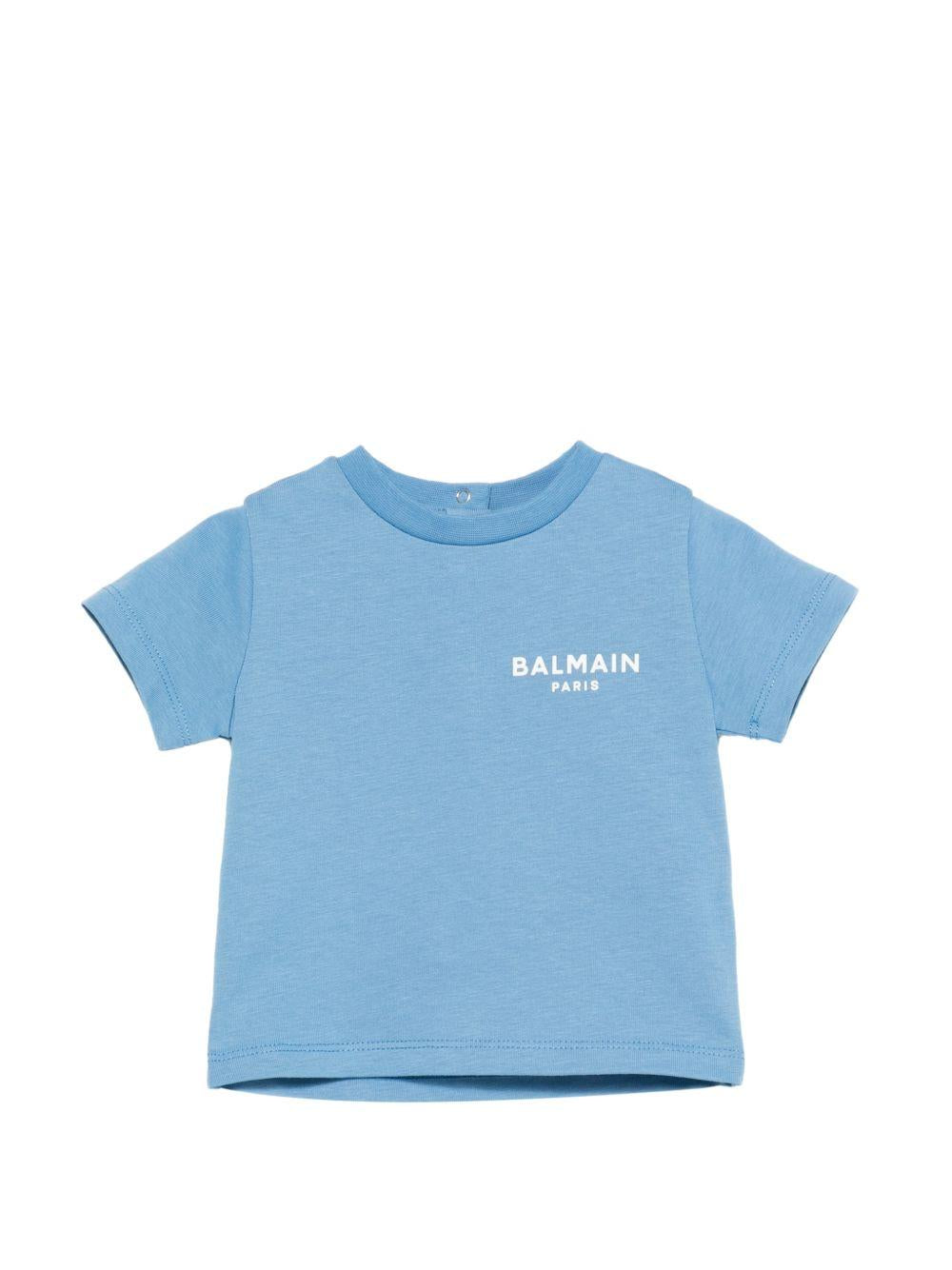 T-shirt da neonato Balmain Kids azzurro con stampa logo BY8511 Z3672 671BC BALMAIN KIDS 