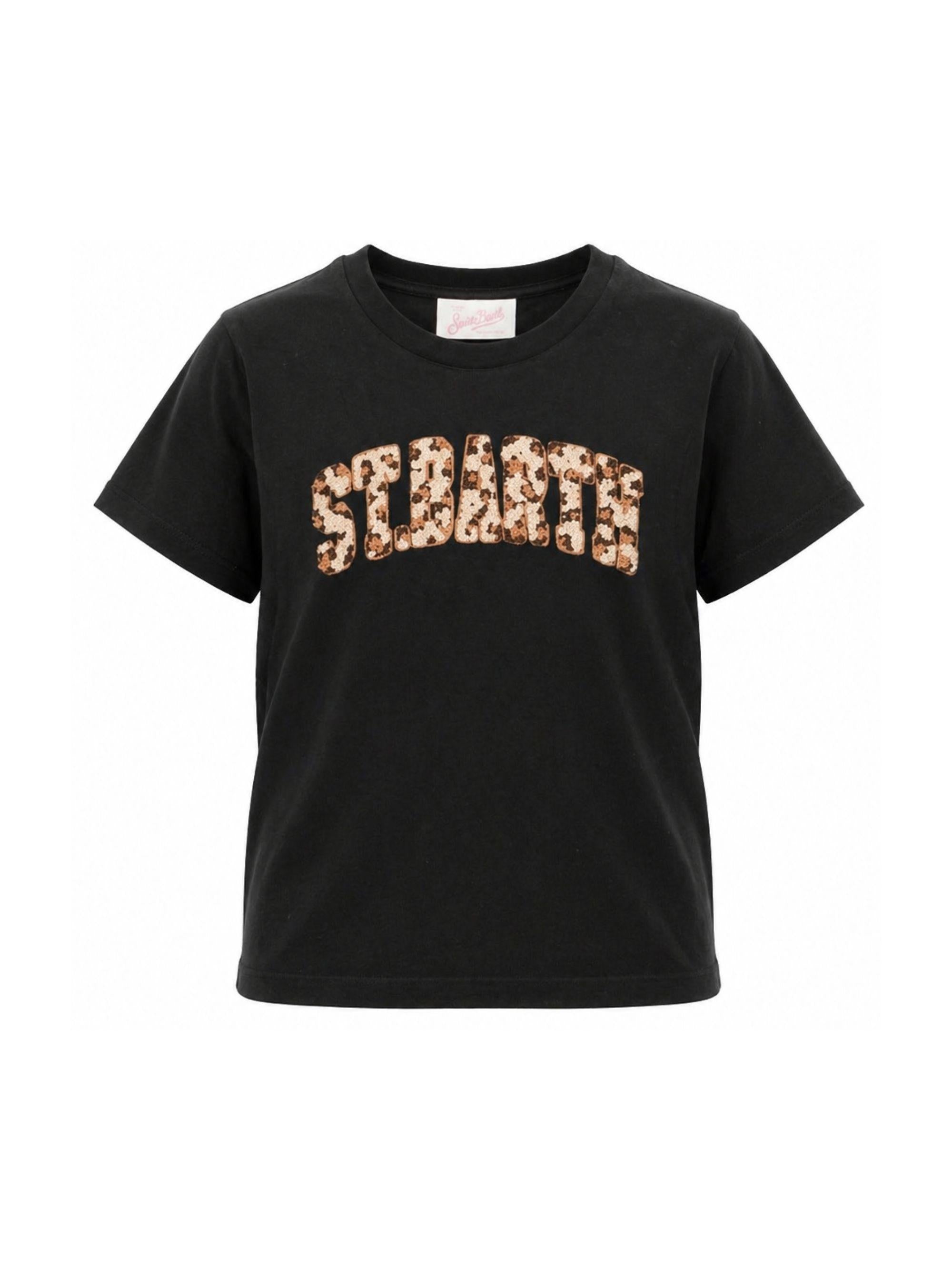 T-shirt per bambina MC2 Saint Barth Kids nero con toppa logo animalier ELLY001 03406L MC2 ST. BARTH KIDS 