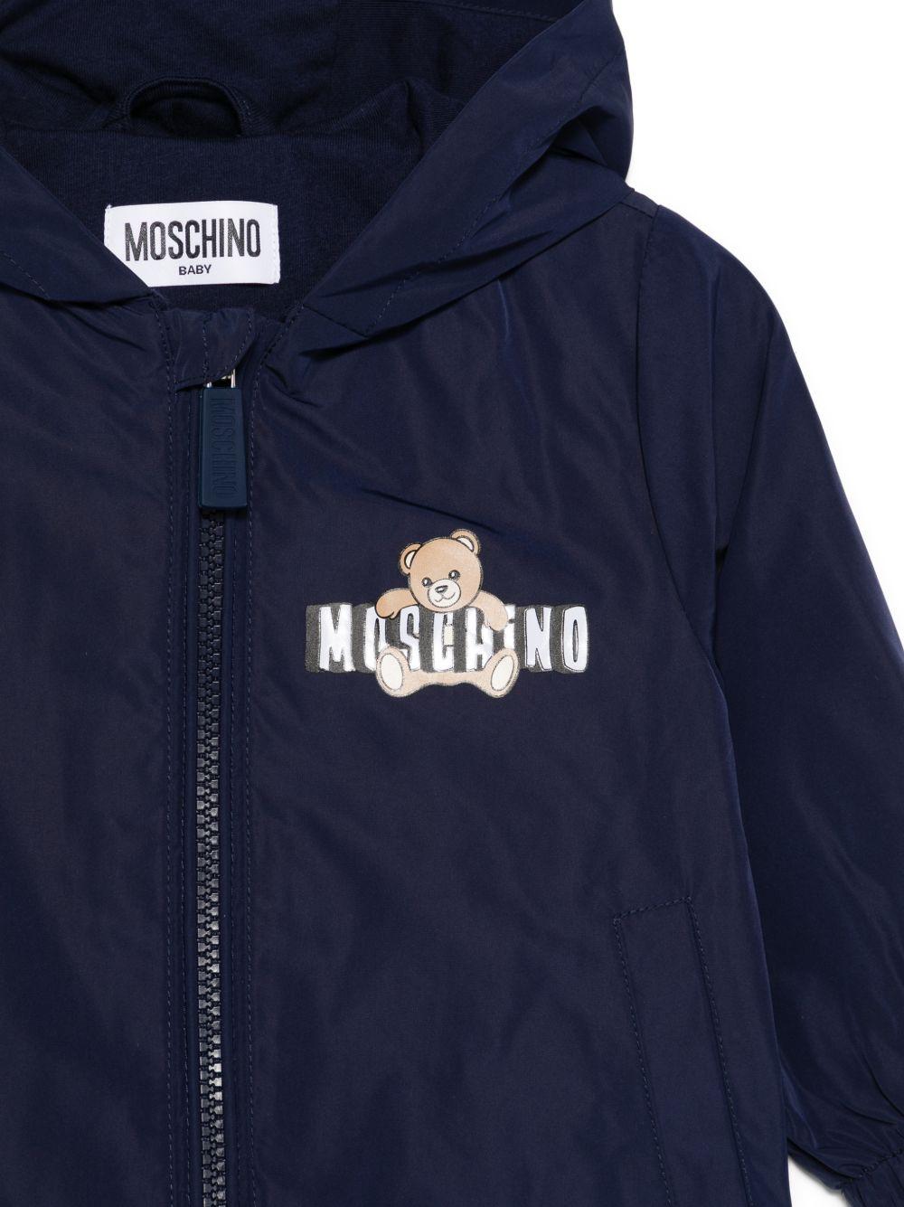 Giacca antipioggia per neonato Moschino Kids blu con stampa Teddy Bear MUS033L3A39 40016 MOSCHINO KIDS 