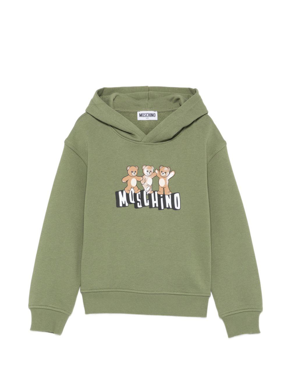 Felpa per bambini Moschino Kids verde con stampa tre Teddy Bear HQF07KLCA89 30037 MOSCHINO KIDS 