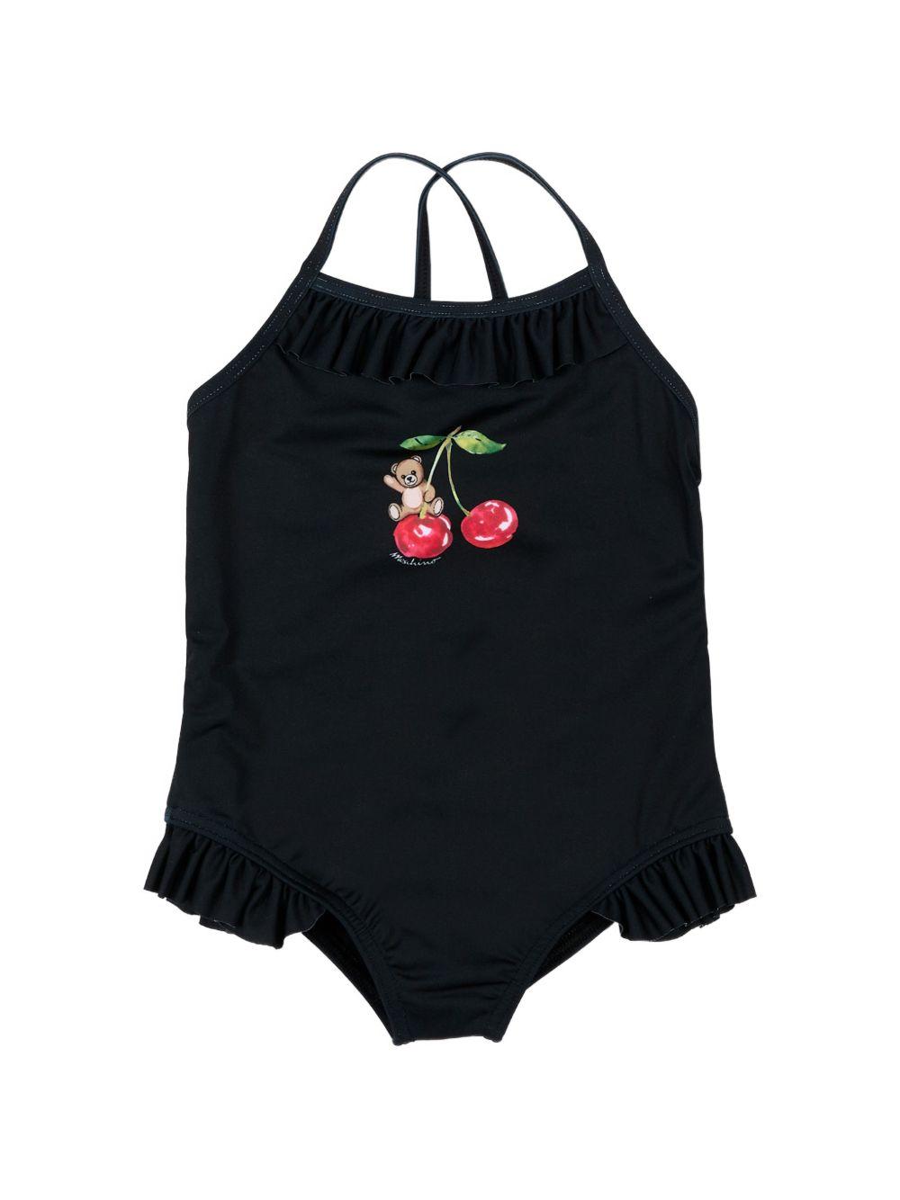 Costume intero per neonata Moschino Kids nero con stampa Teddy Bear sul davanti MBL00GLKA11 60100 MOSCHINO KIDS 