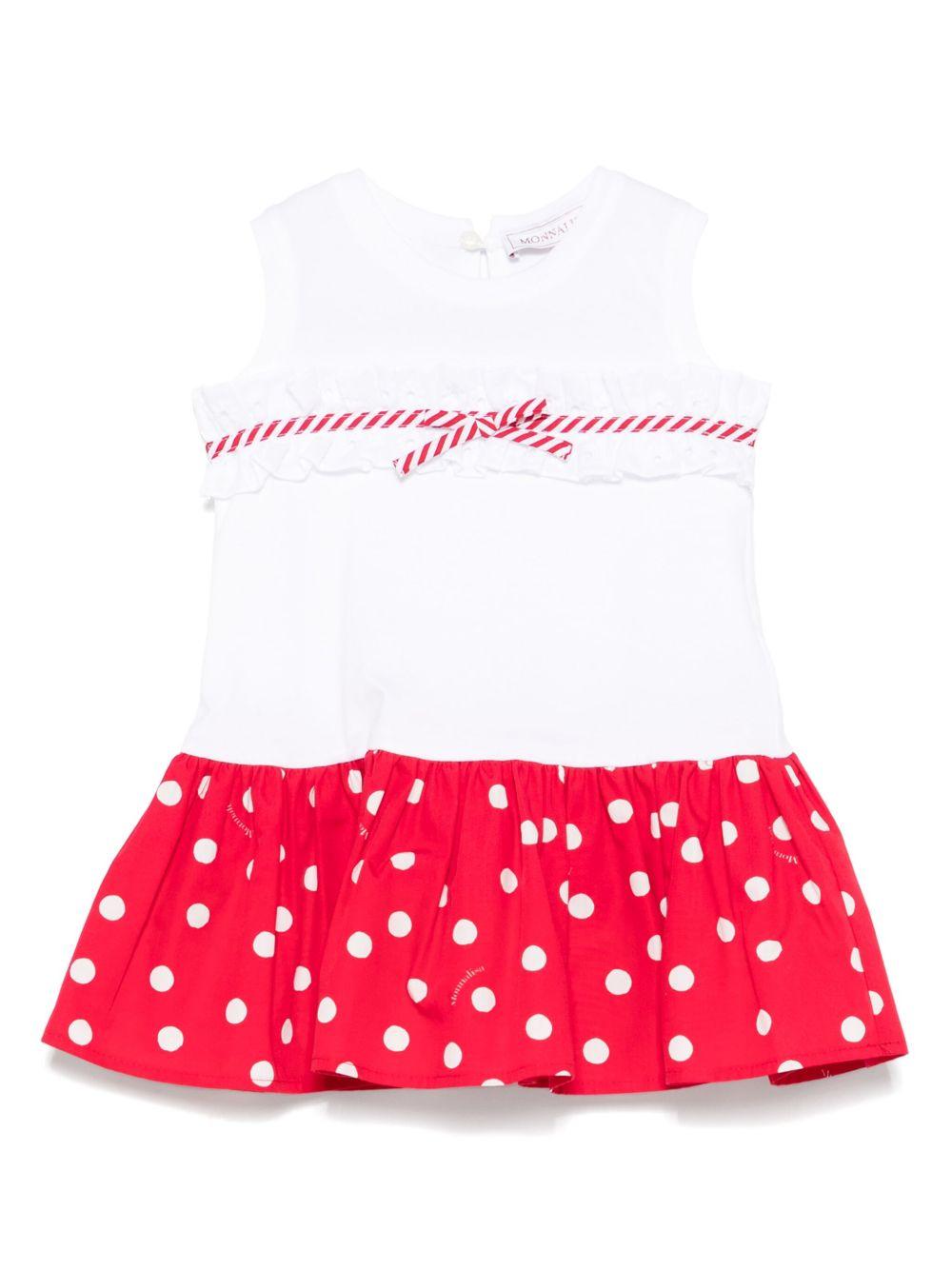 Abito per neonata Monnalisa bianco con gonna con balze a pois 31E908 5202 9944 MONNALISA 