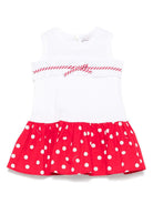 Abito per neonata Monnalisa bianco con gonna con balze a pois 31E908 5202 9944 MONNALISA 