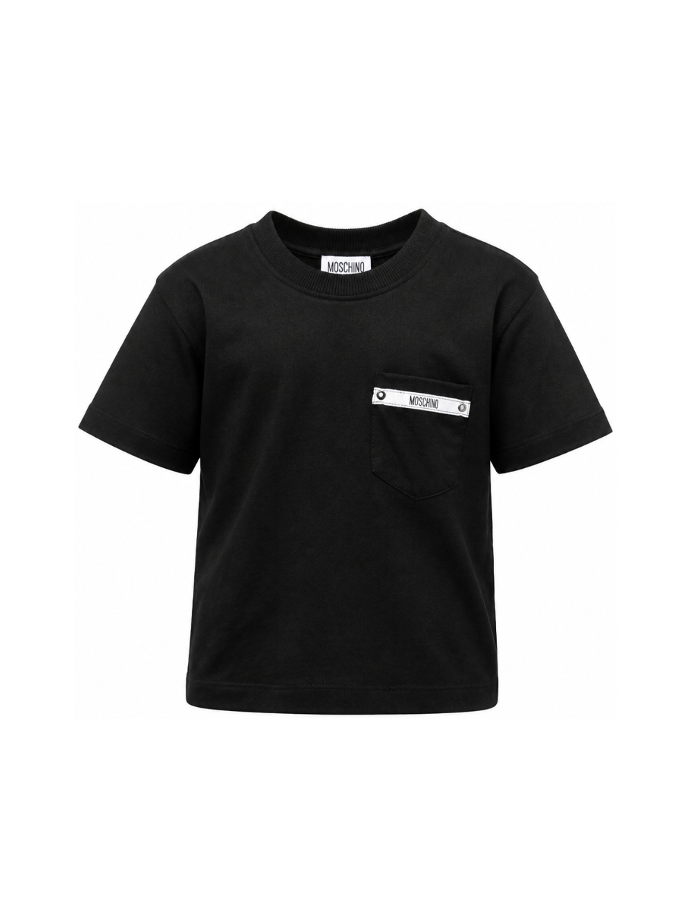 T-shirt per bambino Moschino Kids nera con taschino sul petto HUM060LAA57 60100 MOSCHINO KIDS 