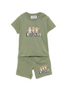 Set t-shirt e shorts per neonato Moschino Kids verde con stampa Teddy MXG00MLAA17 30037 MOSCHINO KIDS 