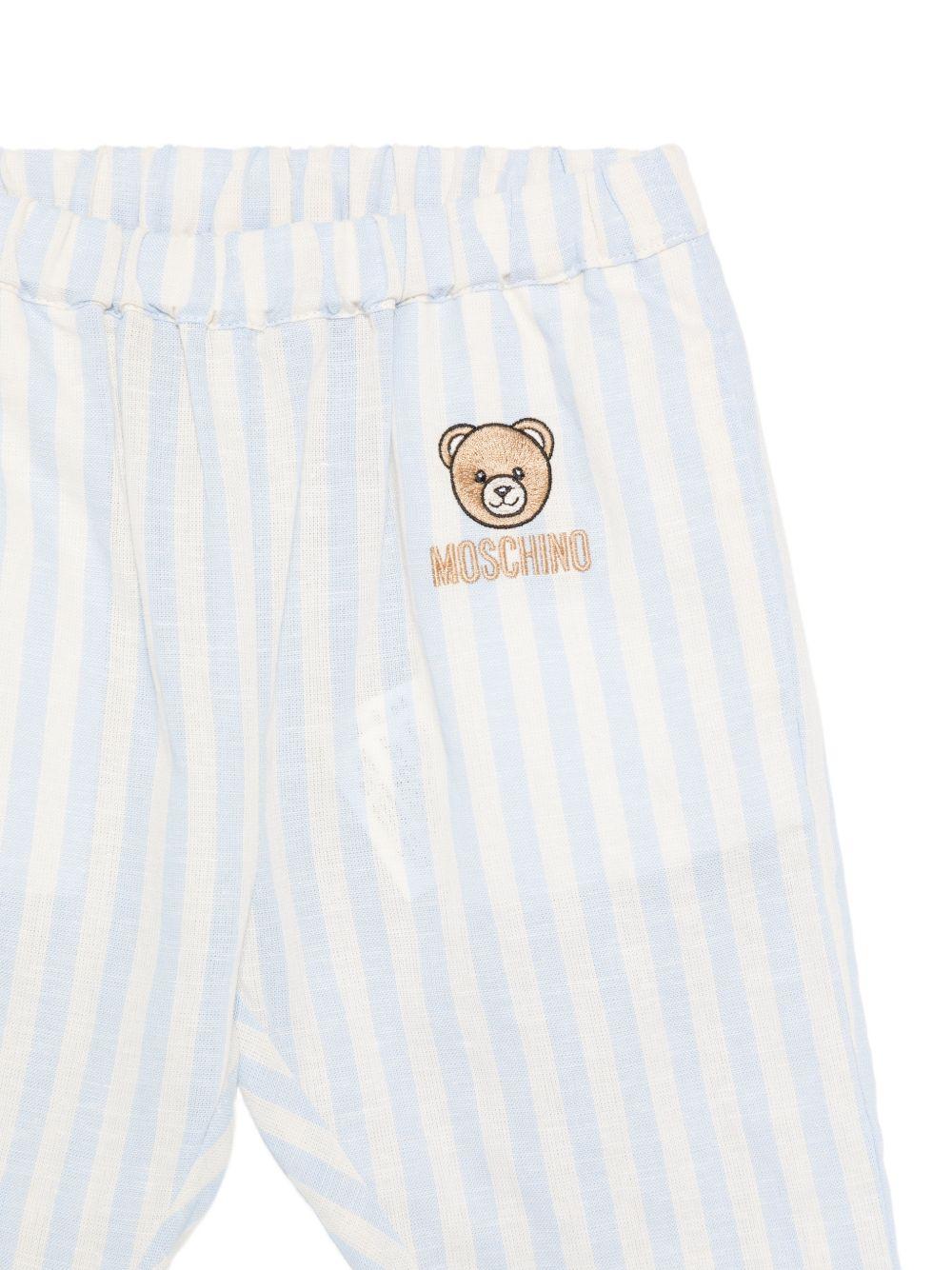 Pantaloni per neonato Moschino Kids azzurro con motivo a righe MUP05ULUE01 86024 MOSCHINO KIDS 