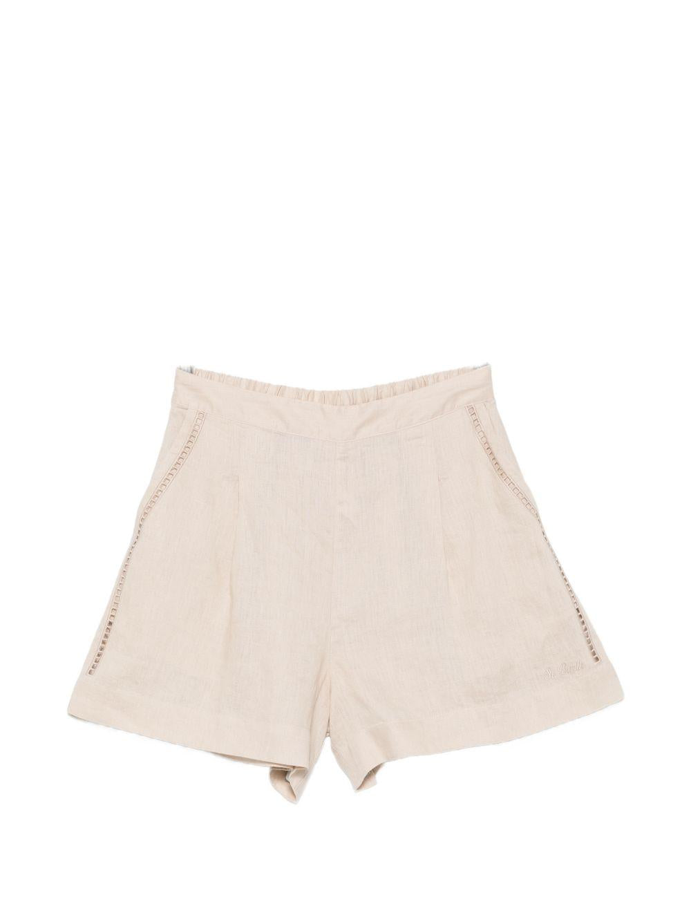 Shorts da donna Amani MC2 Saint Barth beige con dettagli a pieghe AMN0001 08196L MC2 ST. BARTH 