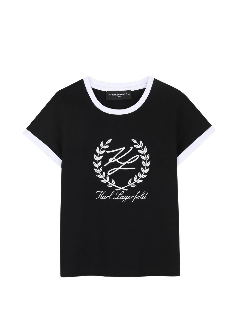 T-shirt per bambina Karl Lagerfeld Kids nera con logo sul davanti Z31154 09B KARL LAGERFELD KIDS 
