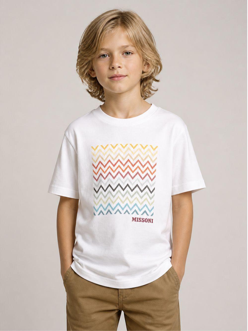 T-shirt per bambino Missoni Kids bianca con stampa zigzag MZ8H11 Z3672 102 MISSONI KIDS 