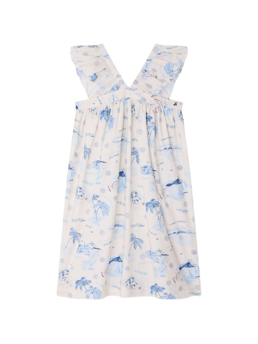 Abito Eleana per bambina Bonpoint bianco con stampa Island all-over S06GDRW00043 615 BONPOINT KIDS 