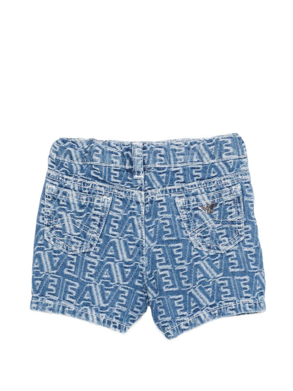 Shorts per neonato Emporio Armani Kids blu con logo all-over EB001349 AF24090 FB056 EMPORIO ARMANI KIDS 