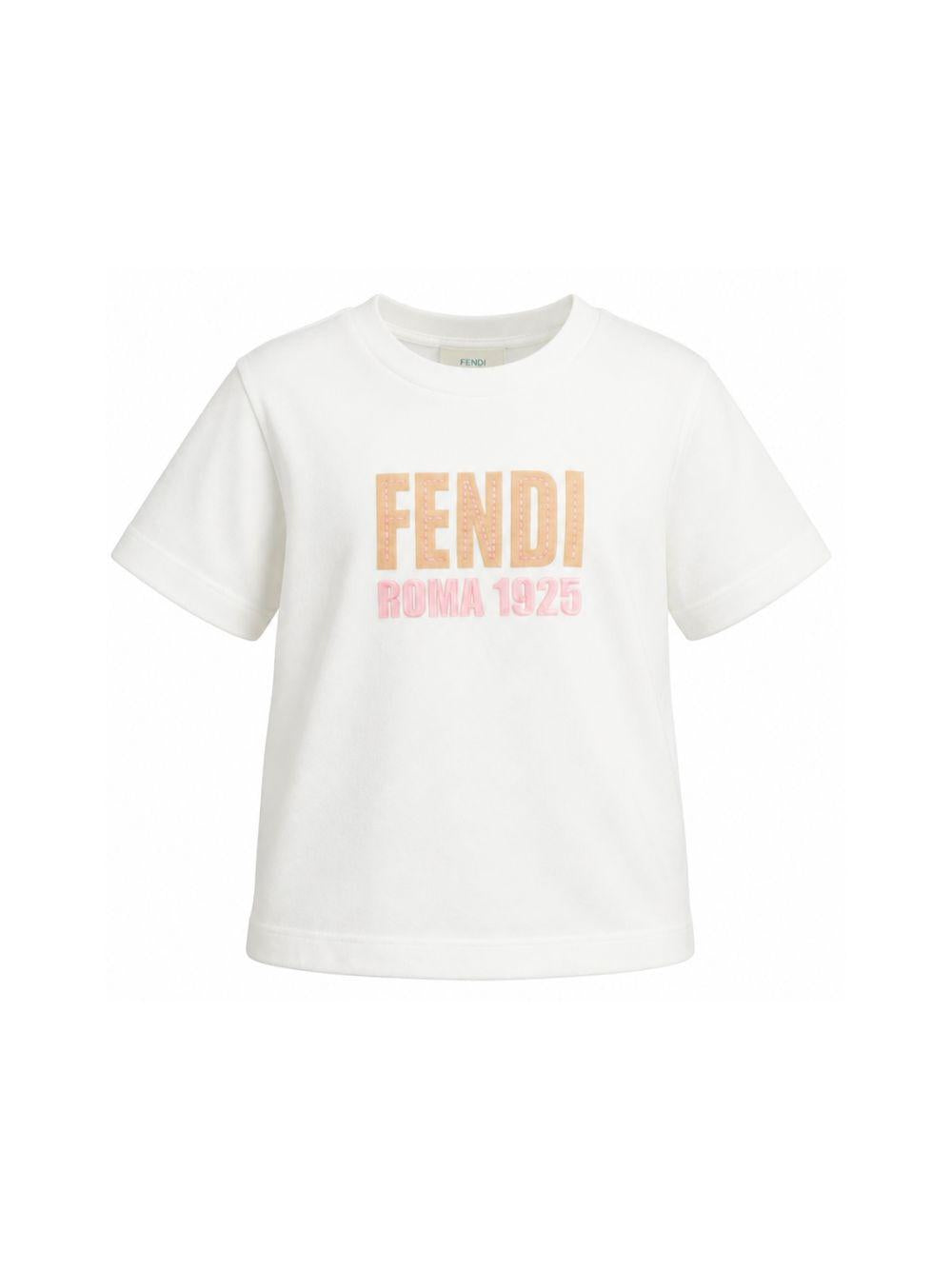 T-shirt per bambina Fendi Kids bianca con logo ricamato JUI204 7AJ F0TU9 FENDI KIDS 