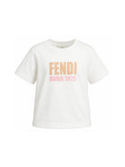 T-shirt per bambina Fendi Kids bianca con logo ricamato JUI204 7AJ F0TU9 FENDI KIDS 