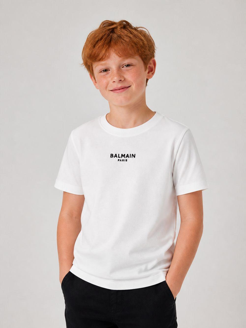 T-shirt per bambino Balmain Kids bianca con stampa logo sul davanti BZ8I11 Z3672 102NE BALMAIN KIDS 