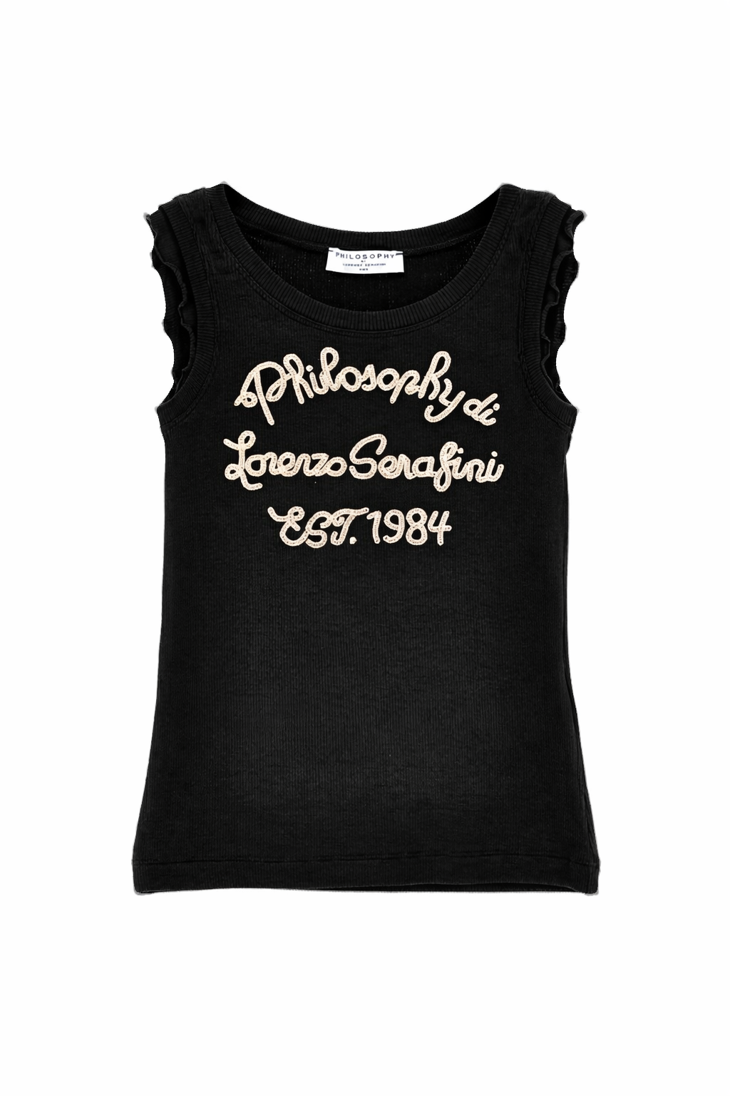 Top per bambina Philosophy di Lorenzo Serafini Kids nera con logo ricamato sul davanti I1G614 7212 0050 PHILOSOPHY KIDS 