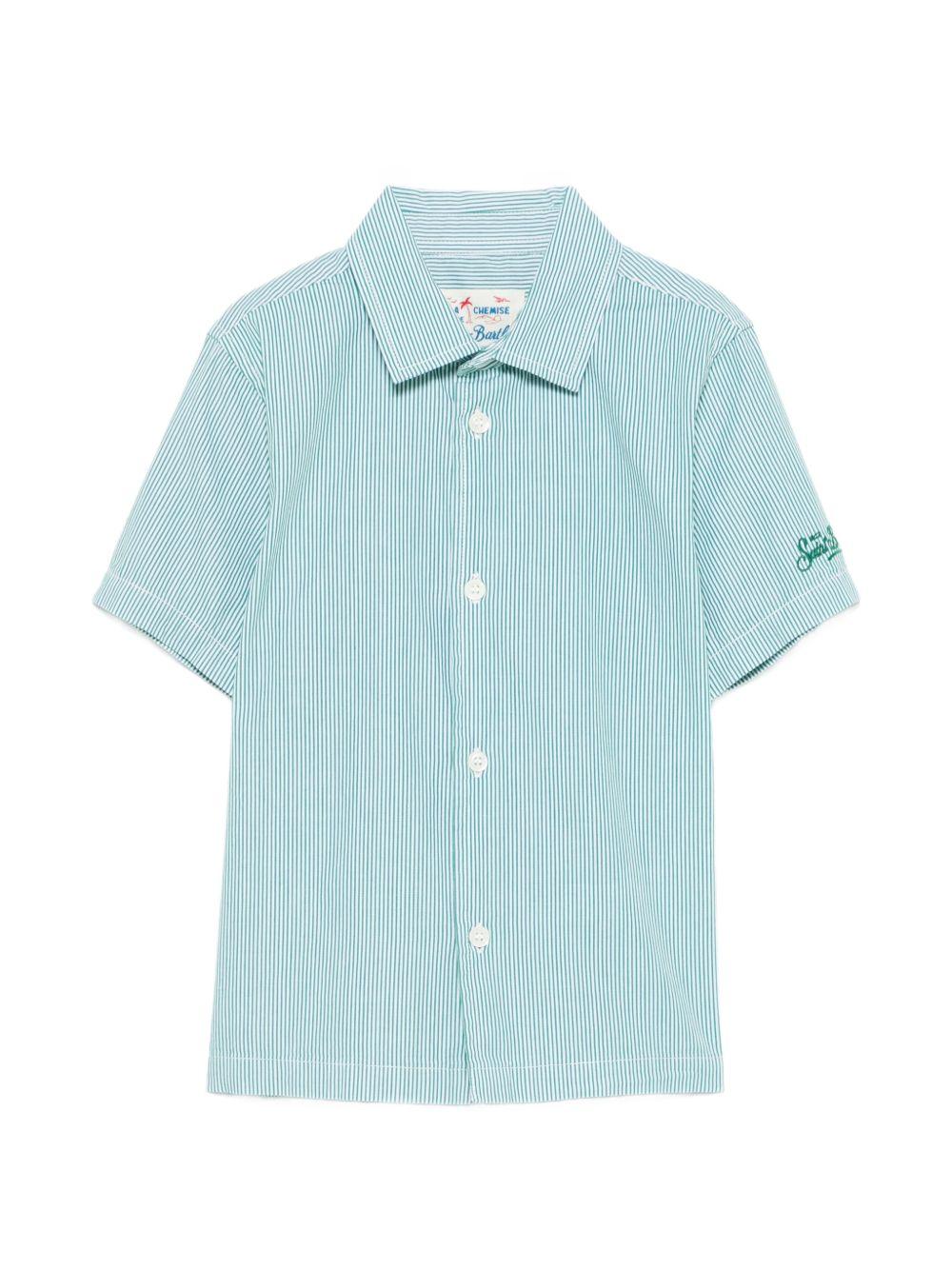 Camicia a righe per bambino MC2 Saint Barth Kids verde con stampa di Snoopy dei Peanuts SIF0001 02847L MC2 ST. BARTH KIDS 