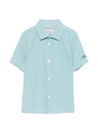 Camicia a righe per bambino MC2 Saint Barth Kids verde con stampa di Snoopy dei Peanuts SIF0001 02847L MC2 ST. BARTH KIDS 