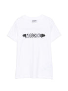 T-shirt per bambini Moschino Kids bianca con stampa logo sul davanti H8M058LAA10 10101 MOSCHINO KIDS 