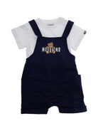 Set t-shirt e salopette per neonato Moschino Kids blu con stampa Teddy Bear MUG01TLCA19 83240 MOSCHINO KIDS 
