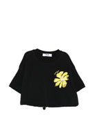 T-shirt per bambina MSGM Kids nera con orlo con coulisse S6MSJGTH106 110 MSGM KIDS 