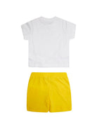 Set t-shirt e shorts per neonato Moschino Kids bianco e giallo con stampa Teddy Bear MXG00MLAA17 82673 MOSCHINO KIDS 