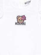 Abito per neonata Moschino Kids bianco con ricamo Teddy Bear sul davanti MDV0D6LLA10 10101 MOSCHINO KIDS 