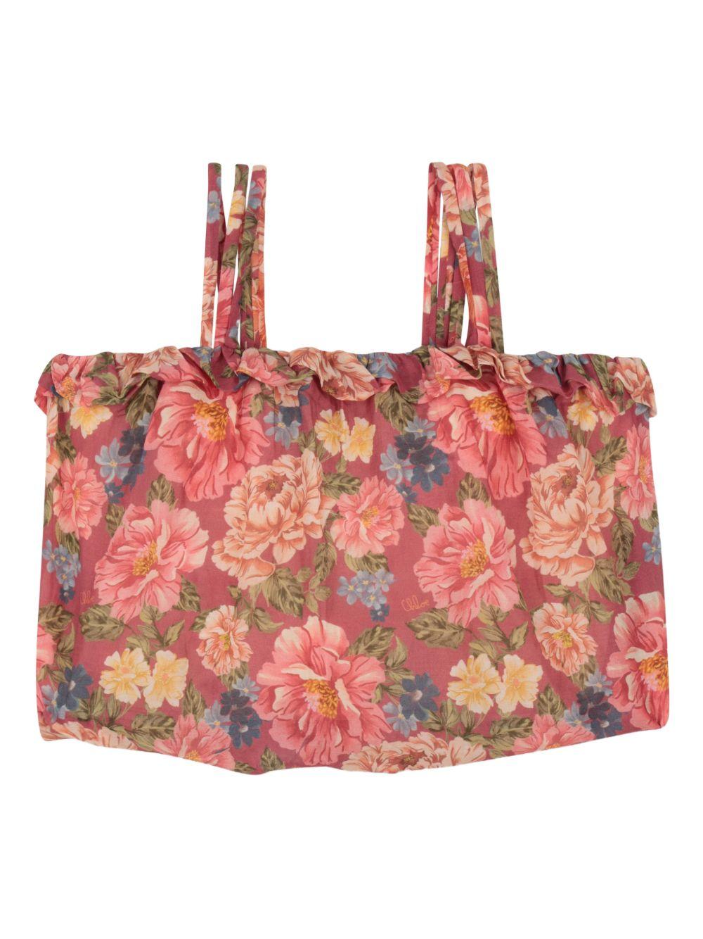 Top per bambina Chloé Kids rosso a fiori con ruches C20861 46Y CHLOE' KIDS 