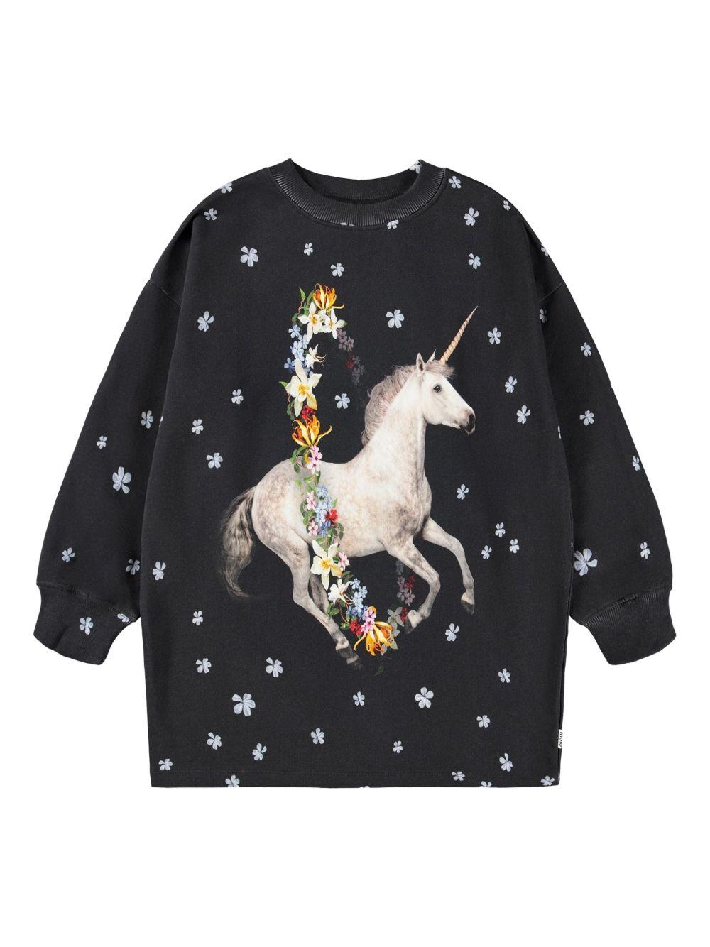 Felpa per bambina Molo nera con grafica unicorno 2W25E233 9693 MOLO 