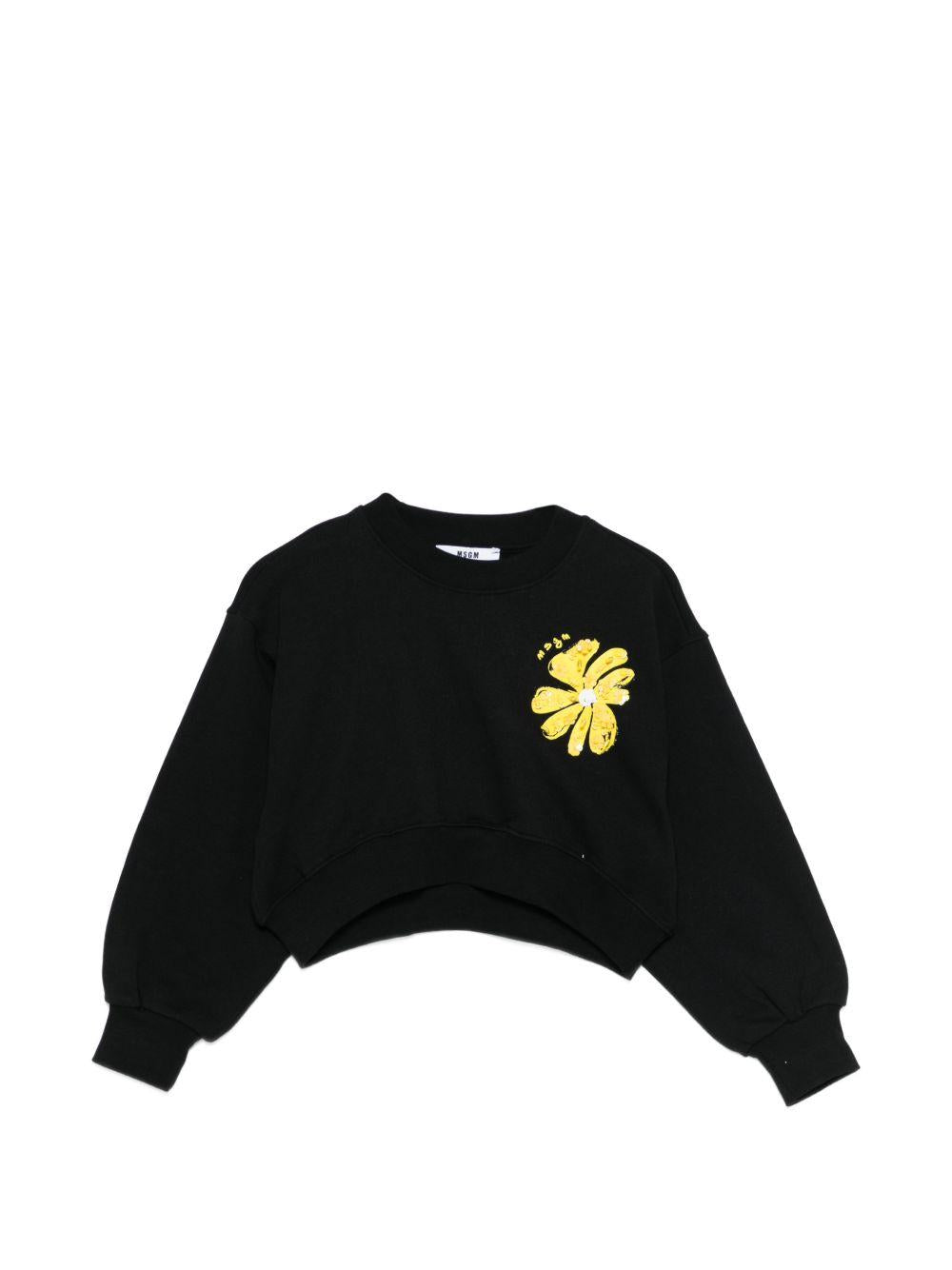 Felpa per bambina MSGM Kids nera con applicazione logo S6MSJGSW079 110 MSGM KIDS 
