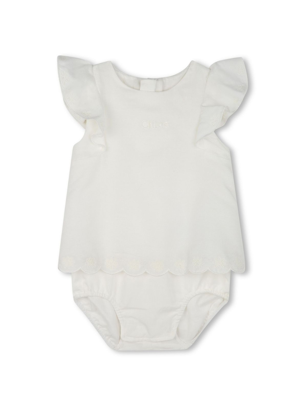 Completo con pantaloncini per neonata Chloé Kids bianco misto cotone e seta C20403 117 CHLOE' KIDS 