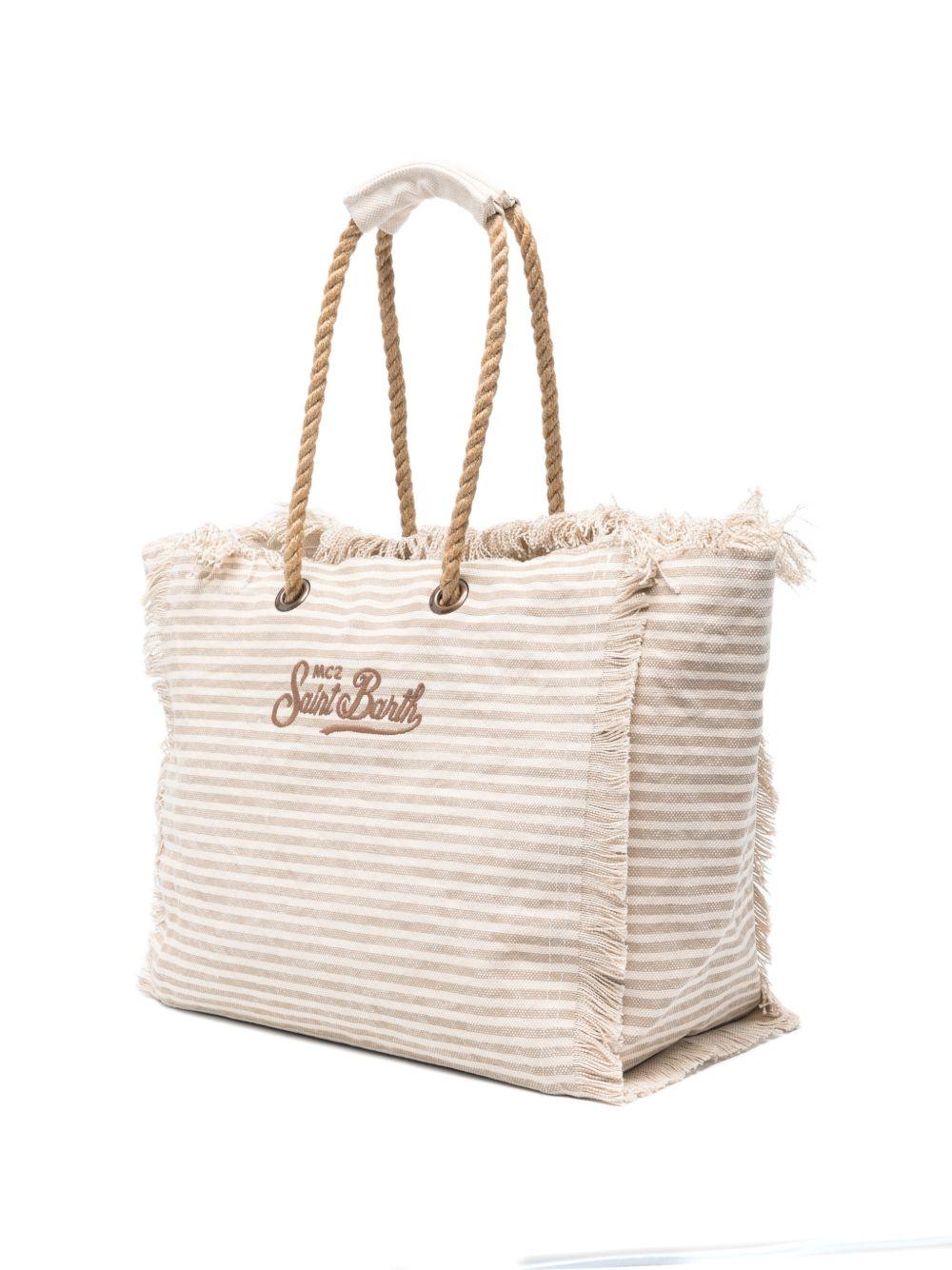Borsa Beach Bag MC2 Saint Barth beige con motivo a righe orizzontali BEA0003 09400L MC2 ST. BARTH KIDS 