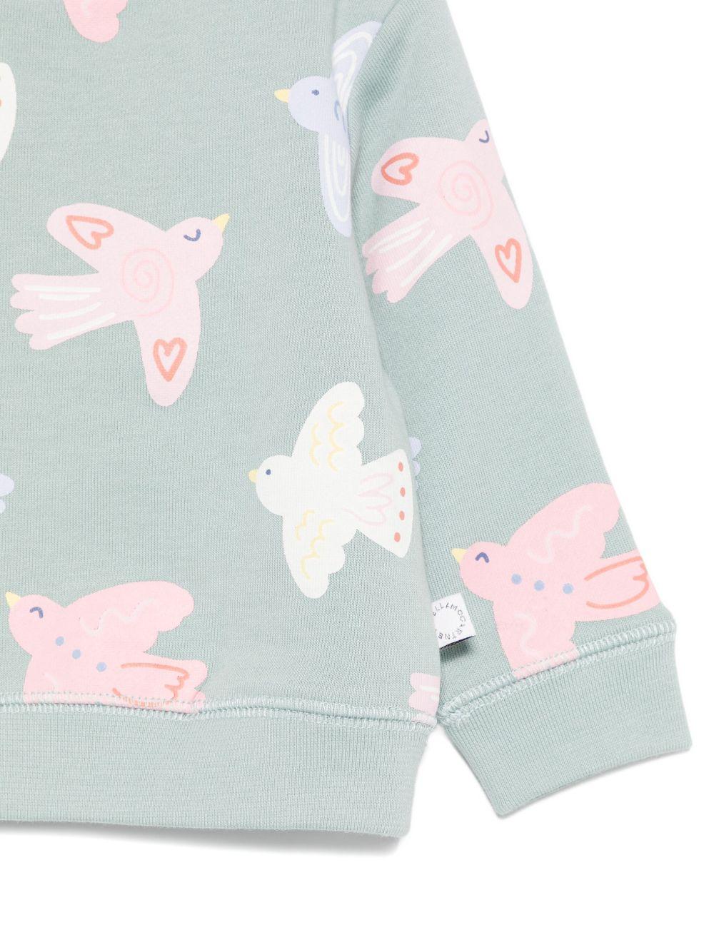 Felpa per neonata Stella McCartney Kids verde con stampa uccellini TX4070 Z3206 923MC STELLA McCARTNEY KIDS 