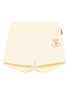 Shorts a quadretti per neonato Moschino Kids giallo con tasche posteriori MMQ00RLME05 85025 MOSCHINO KIDS 