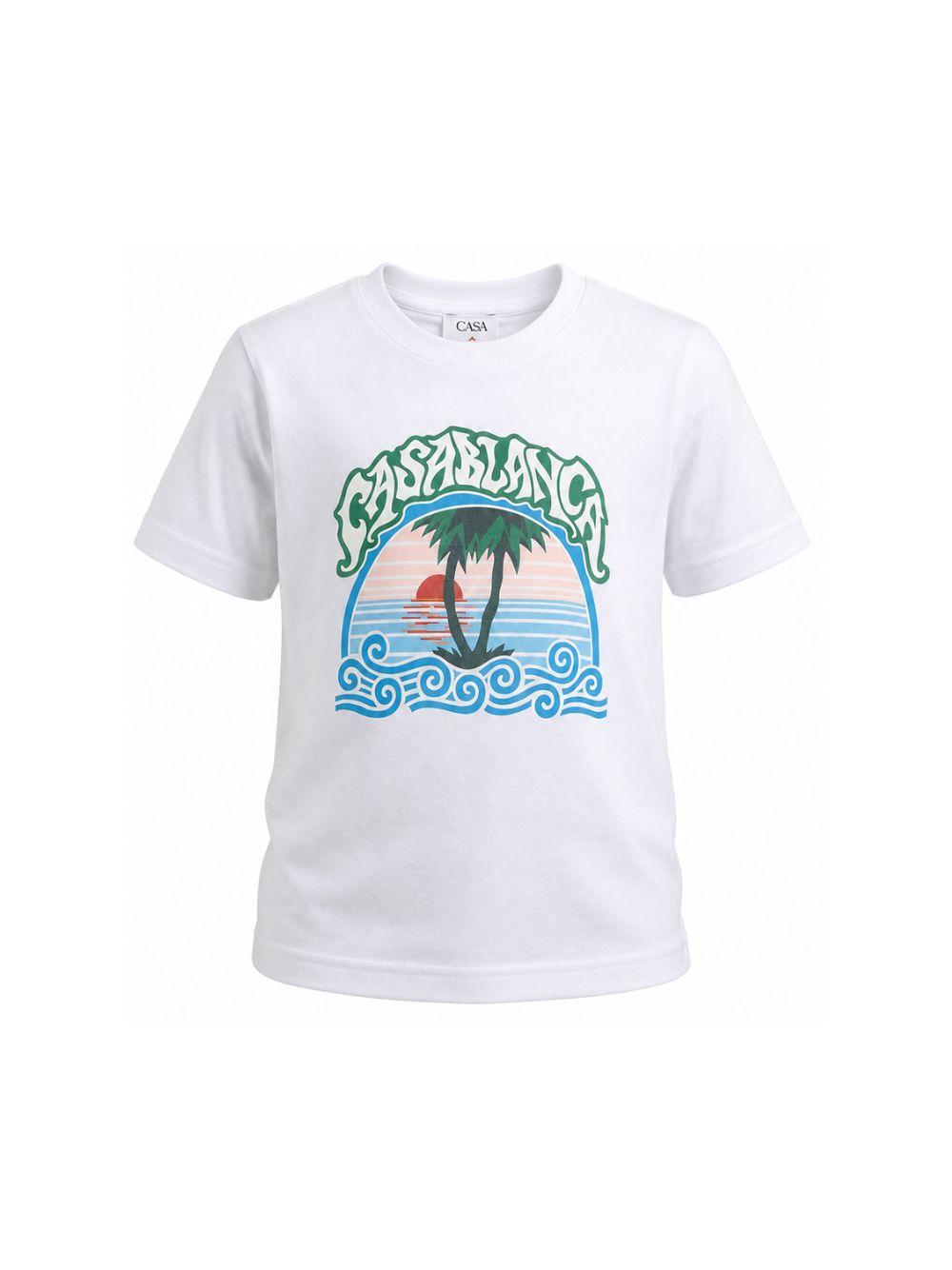 T-shirt per bambino Casablanca Kids bianca con stampa grafica KPF26JTS03803 PALM CASABLANCA KIDS 