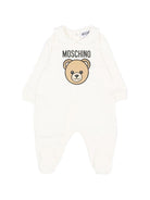 Set tutina, berretto e bavaglino per neonati Moschino Kids bianco con stampa Teddy Bear MUY09PLCA40 10063 MOSCHINO KIDS 