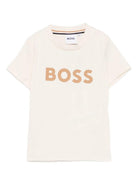 T-shirt per neonato Boss Kids beige con stampa logo sul davanti J52712 21C BOSS KIDS 