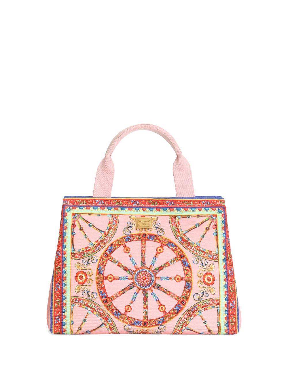 Borsa shopper DG per bambina Dolce & Gabbana Kids rosa in tela con stampa Carretto EB0116AX345 HF6CK DOLCE & GABBANA KIDS 