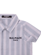Camicia per neonato Balmain Kids azzurra con design a righe bianche BY5511 P0592 685BC BALMAIN KIDS 
