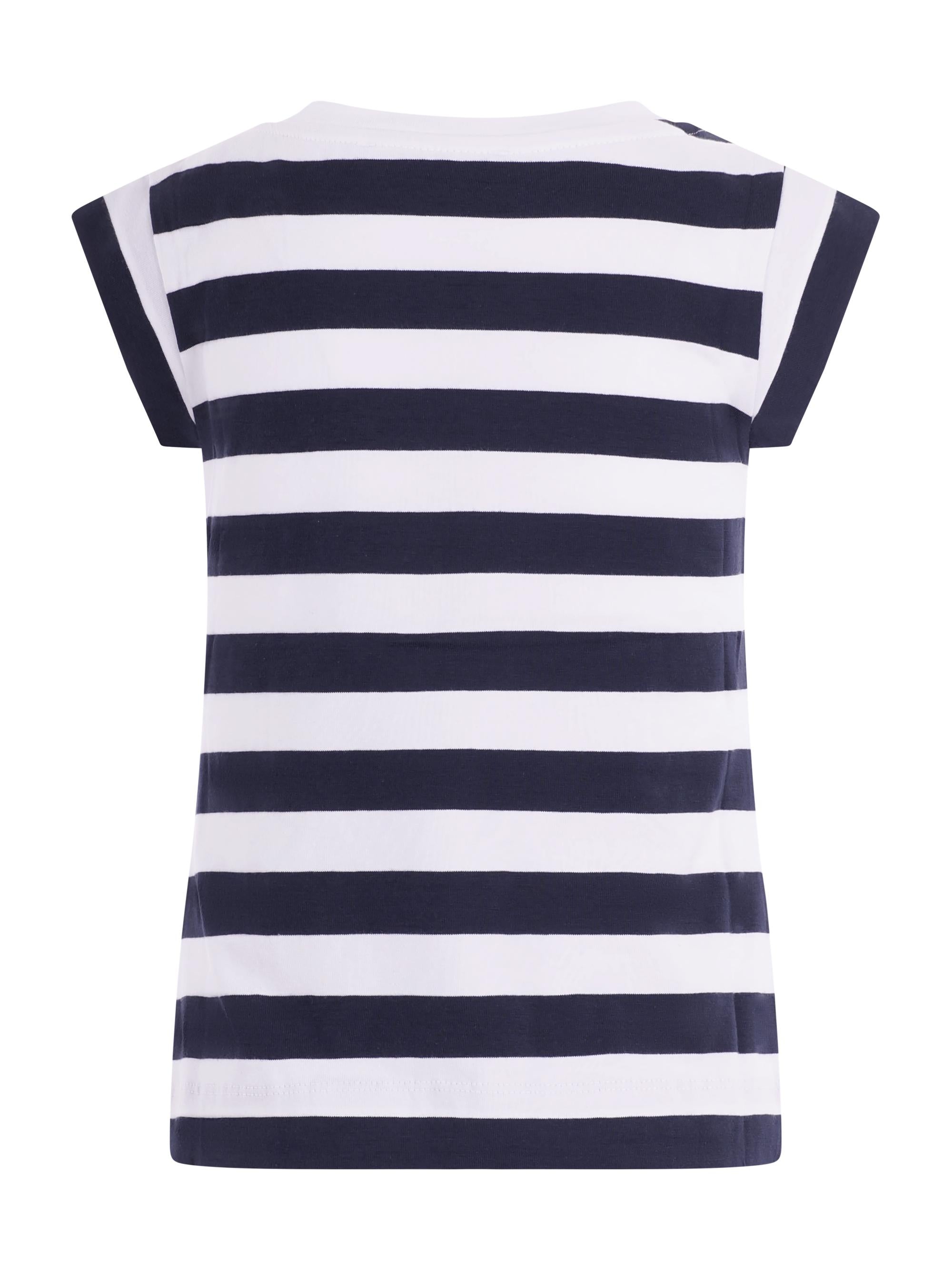 T- shirt per bambina Monnalisa blu con motivo a righe con stampa a decorazione 19G617 7042 9956 MONNALISA KIDS 