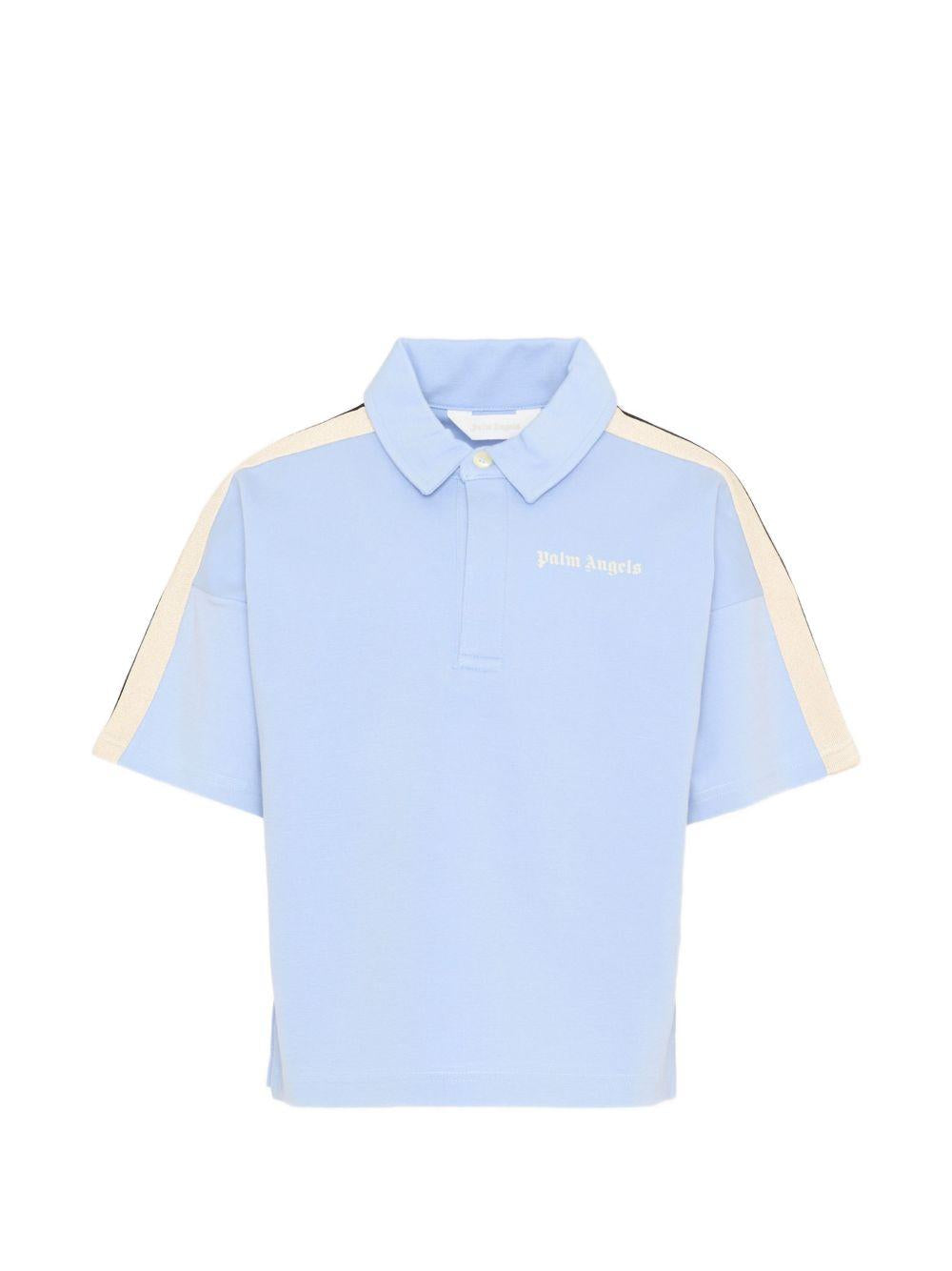 T-shirt per bambino Palm Angels Kids azzurra con colletto stile polo PBBD013S26FLE001 960 PALM ANGELS KIDS 