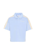 T-shirt per bambino Palm Angels Kids azzurra con colletto stile polo PBBD013S26FLE001 960 PALM ANGELS KIDS 