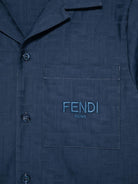 Camicia junior in cotone jacquard per bambino Fendi Kids blu con logo FF JMC188 AS64 F1I11 FENDI KIDS 